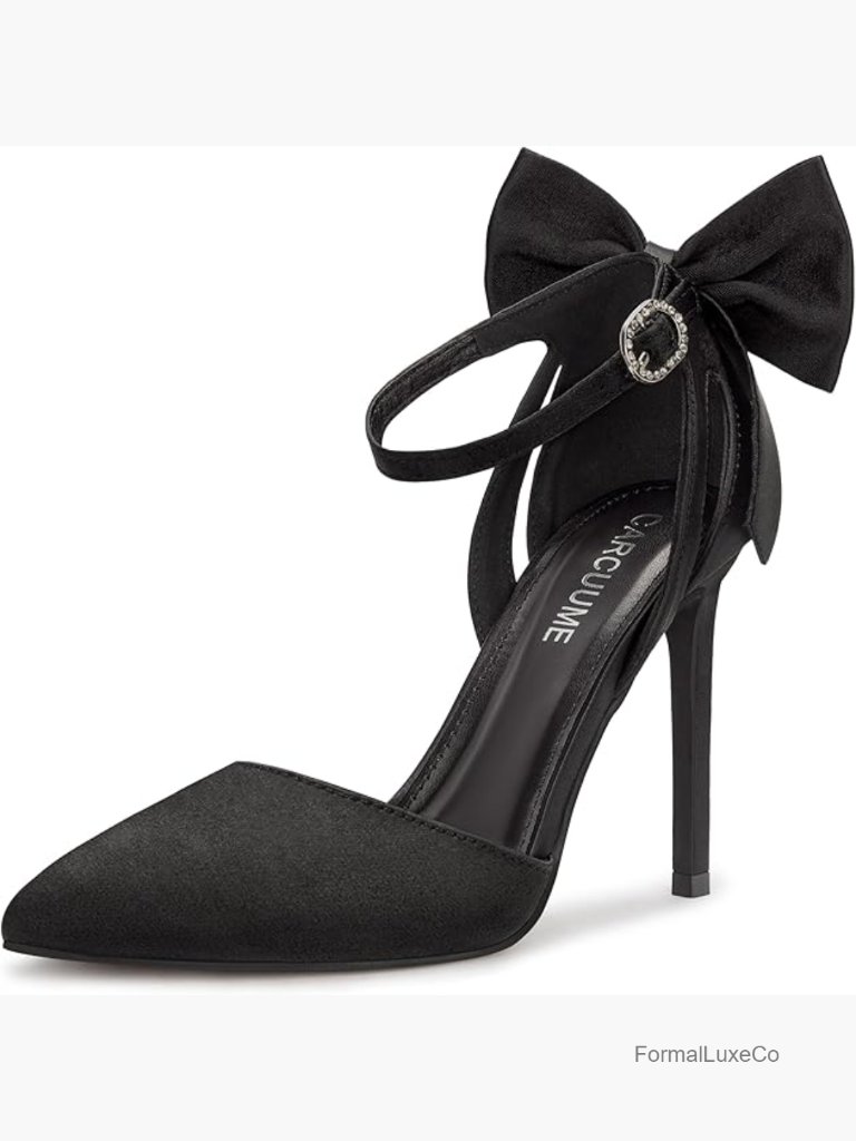 Closed Toe Stiletto Heels With Bow Ankle Strap Adjustable Buckle Pumps